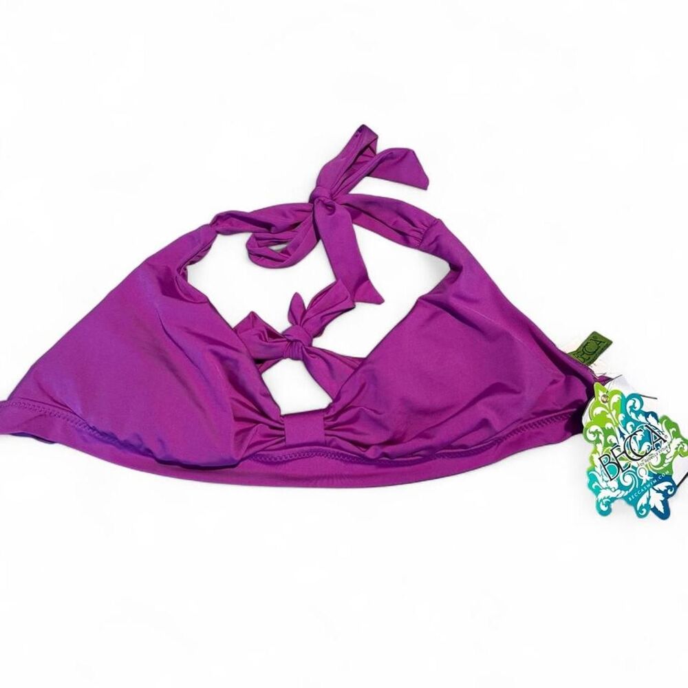 BCBG Purple Halter Bikini Top Women's Size L Tie Back Adjustable Straps NWT